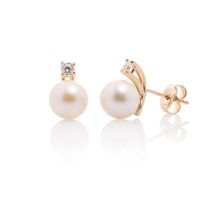 Zlatne minđuše sa biserom i dijamantom