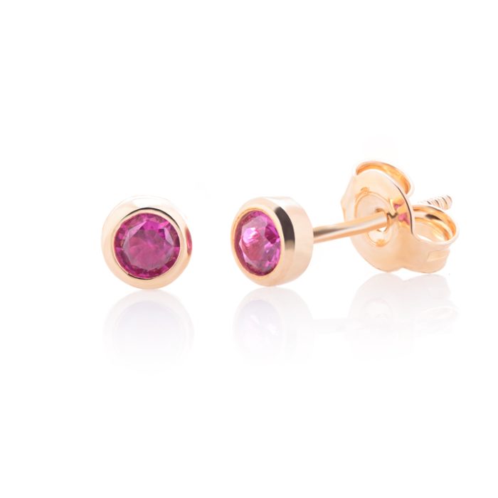 Okrugle minđuše od  zlata sa crvenim cirkonima