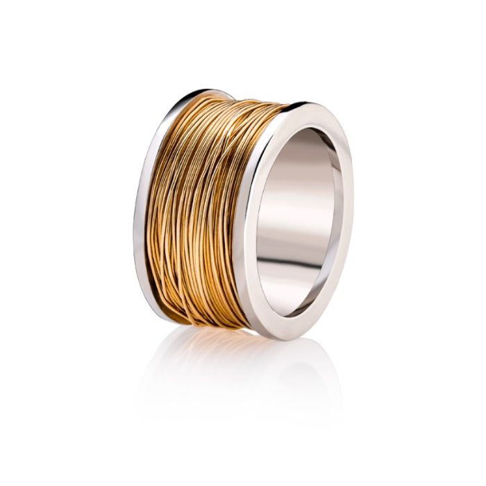 Ring-White gold coil with yellow gold wire