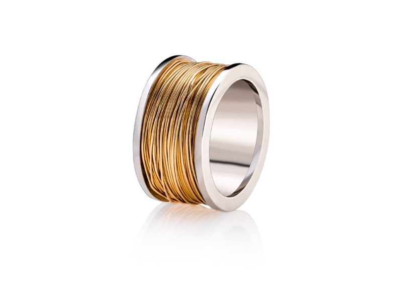 Ring-White gold coil with yellow gold wire
