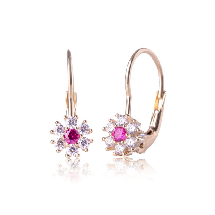 Minđuše -crveni cvetići od zlata na ruskoj kopči