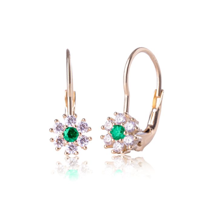 Minđuše -Zeleni cvetići od zlata na ruskoj kopči