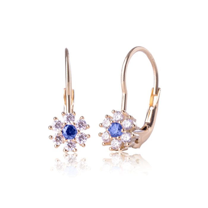 Minđuše -plavi cvetići od zlata na ruskoj kopči