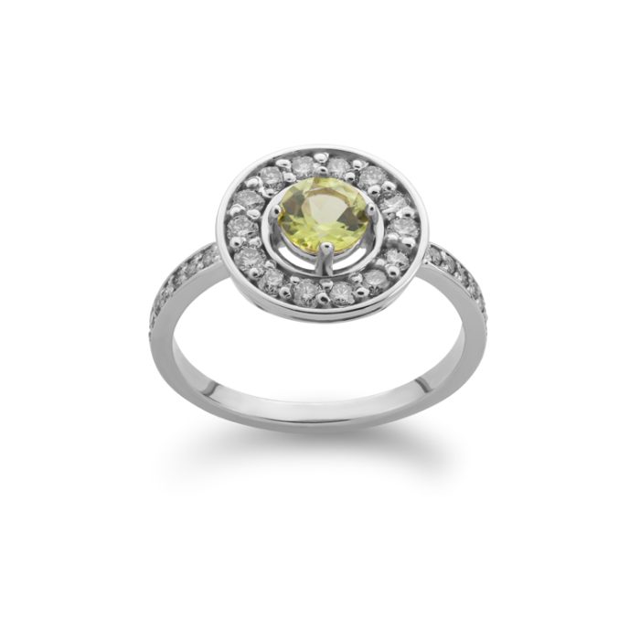 Prsten sa 0,51ct peridotom i braon dijamantima