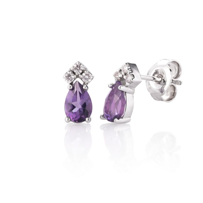 Zlatne minđuše sa ametistom i dijamantima