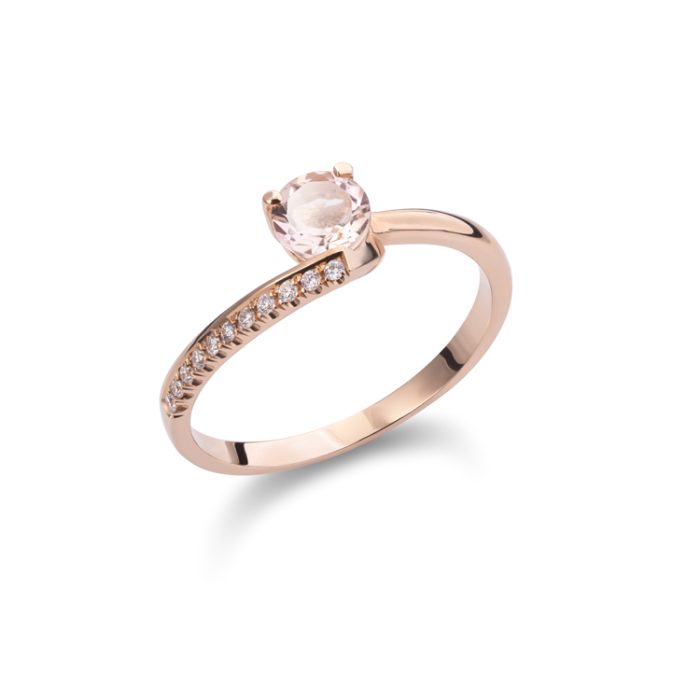 Uvijeni prsten sa morganitom i dijamantima