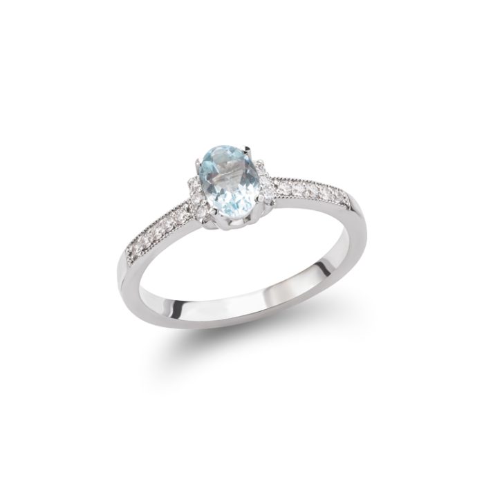 Zlatni prsten sa akvamarinom i dijamantima