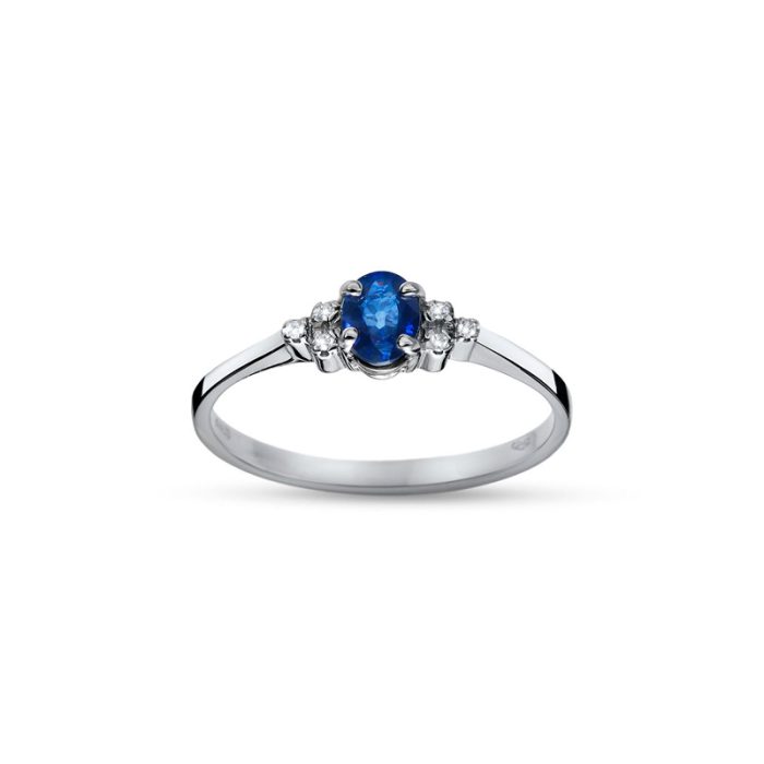 Desirè prsten od belog zlata sa safirom i šest dijamanata