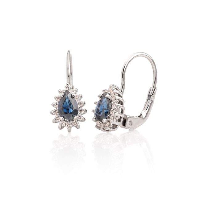 Minđuše sa 0,96ct pear shape plavim safirom i dijamantima