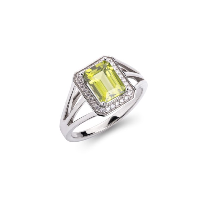 Zlatni prsten sa peridotom i dijamantima