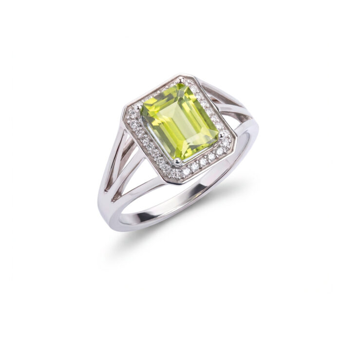 Zlatni prsten sa peridotom i dijamantima