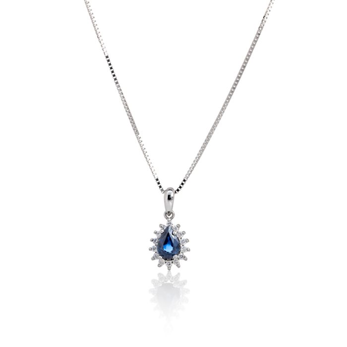 Ogrlica sa pear shape plavim safirom i dijamantima