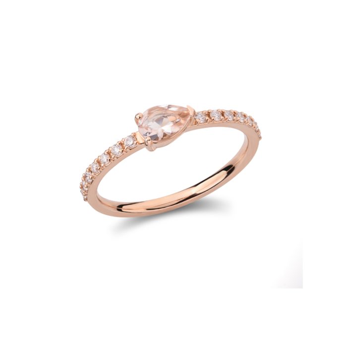 Prsten sa pear shape morganitom i dijamantima