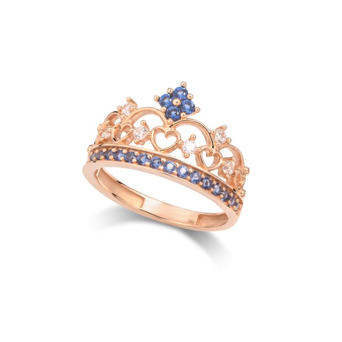 Prsten - Kruna sa plavim cirkonima