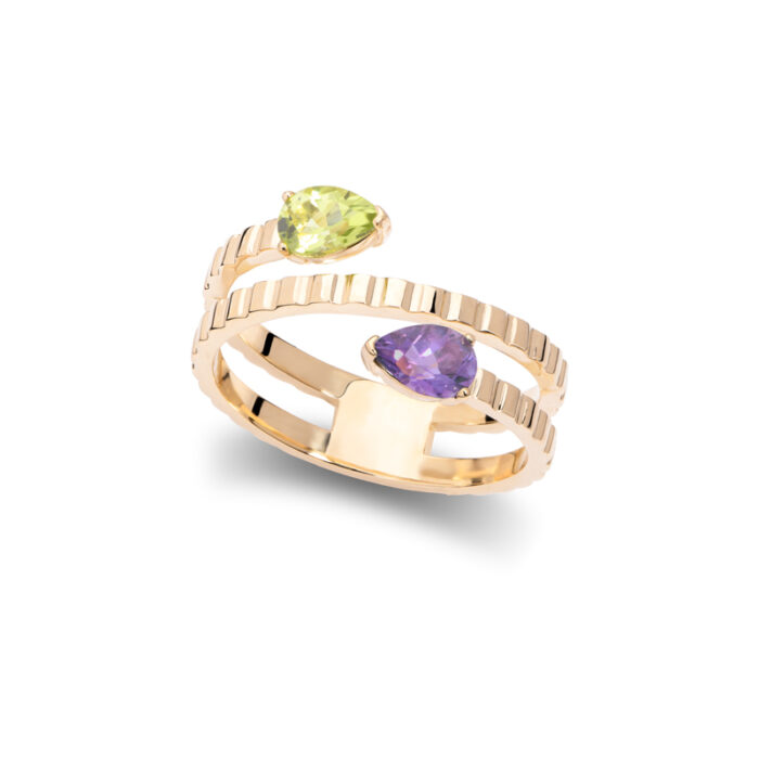 Prsten sa pear shape ametistom i peridotom