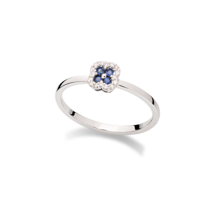 Prsten - Detelina sa plavim safirima i dijamantima