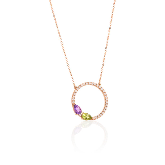 Ogrlica  - Dijamantski krug sa pear shape peridotom i ametistom