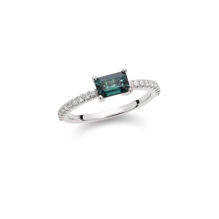 Zlatni prsten sa brilijantima i zelenim turmalinom