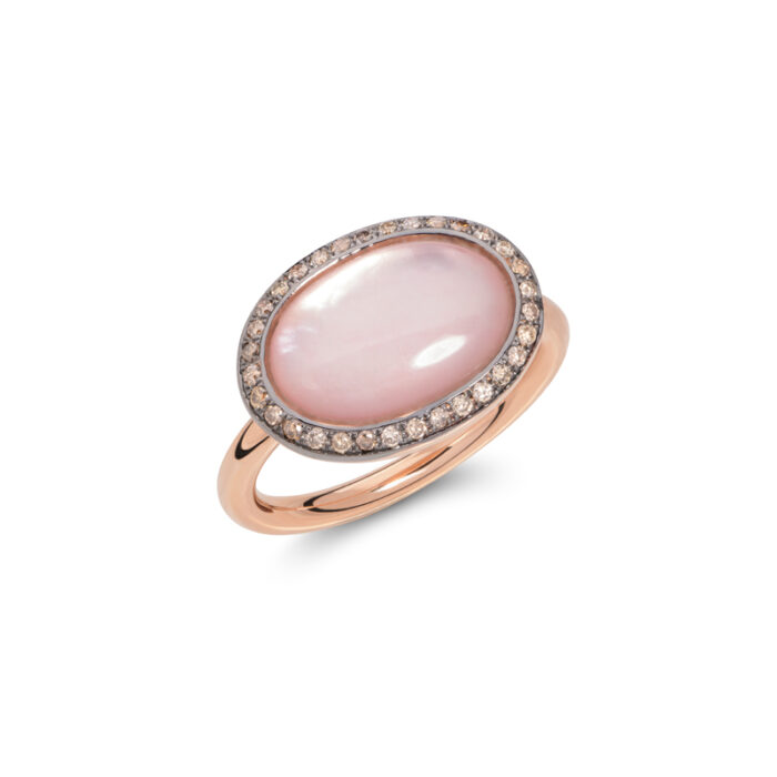 Gioielliamo prsten sa roze kvarcom i braon dijamantima, 18K