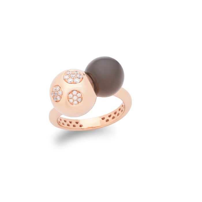 Gioielliamo prsten sa dve kugle, smoki kvarcom i brilijantima