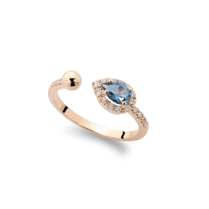 Brilijantski prsten sa pear shape plavim topazom i kuglom