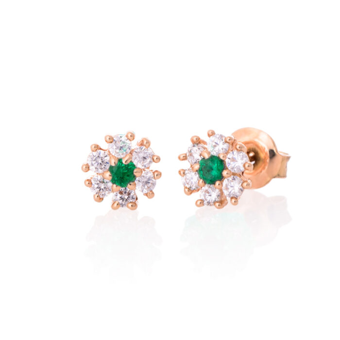 Minđuše- Cvetići od zlata sa belim i zelenim cirkonom