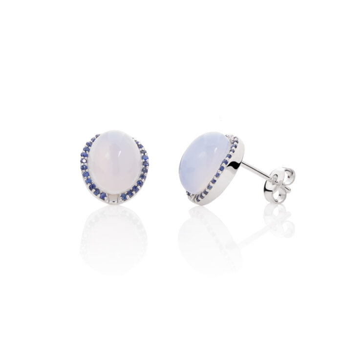 Minđuše sa plavim safirom i kalcedonitom