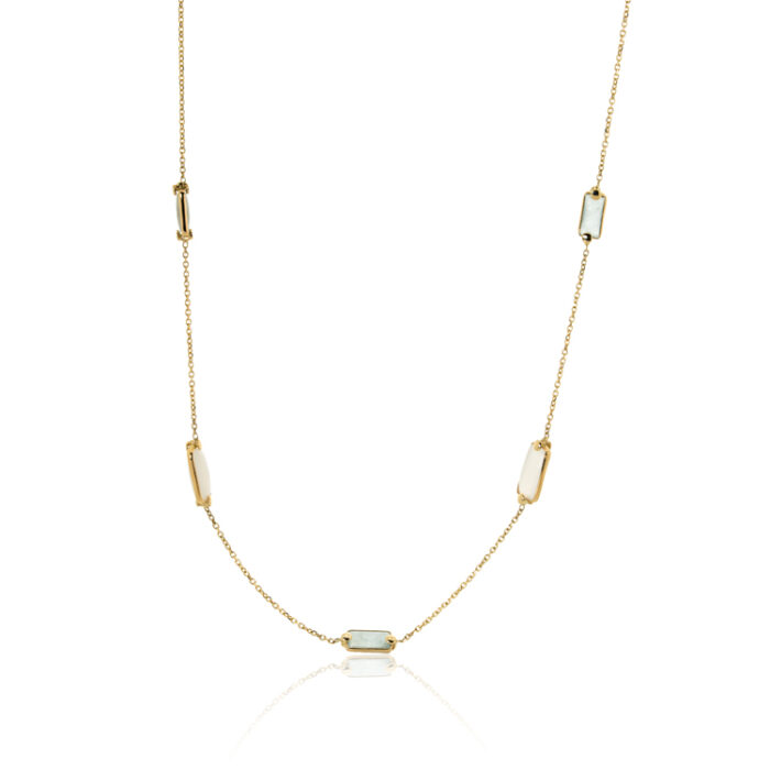 Zlatna ogrlica sa akvamarinom i mesečevim kamenom