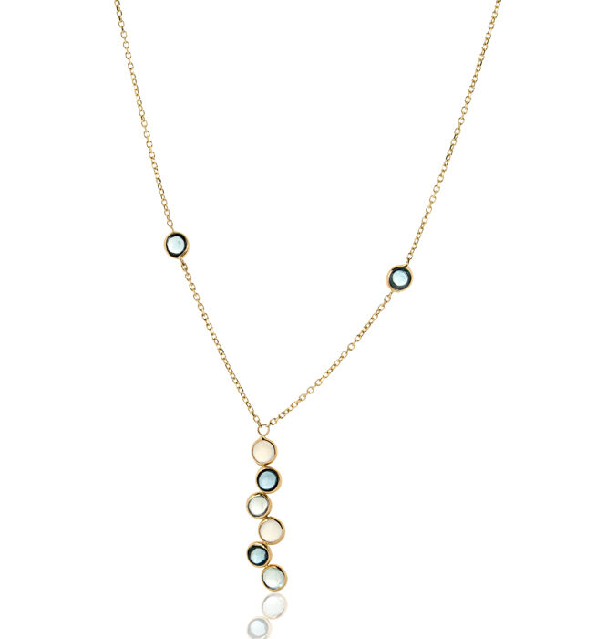 Zlatna ogrlica  - akvamarin, mesečev kamen i plavi topaz