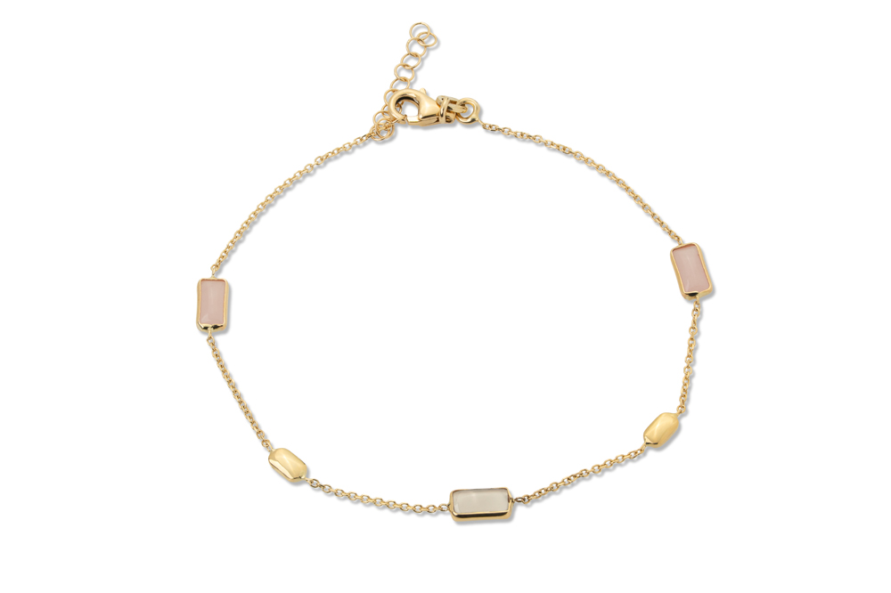 Zlatna narukvica sa mesečevim kamenom i roze kvarcom