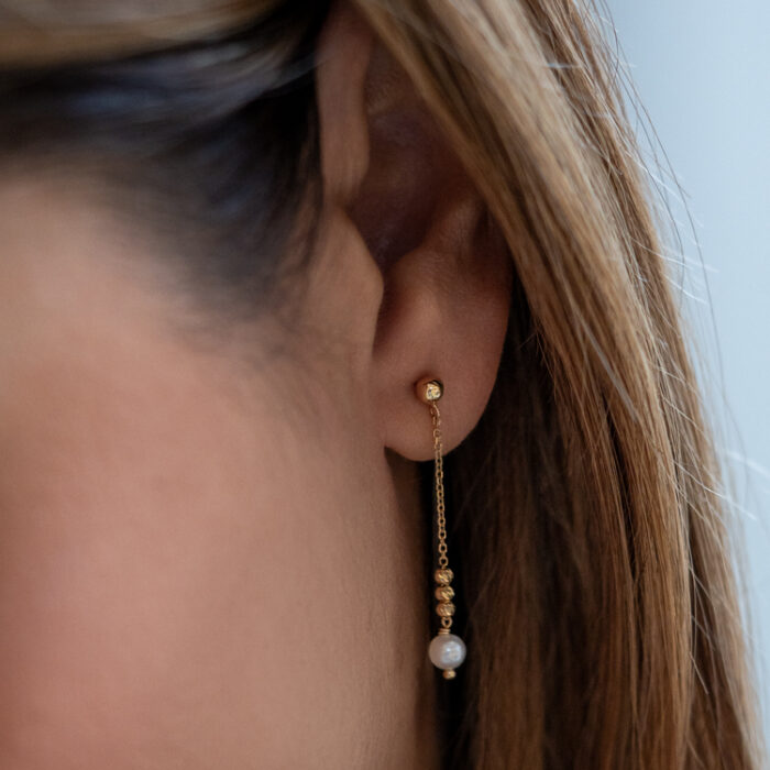 Viseće minđuše sa biserom i tri kuglice