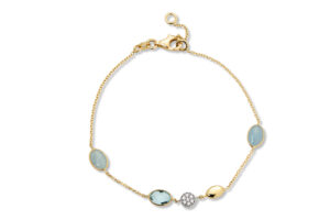 Zlatna narukvica sa akvamarinom, plavim topazom i cirkonima