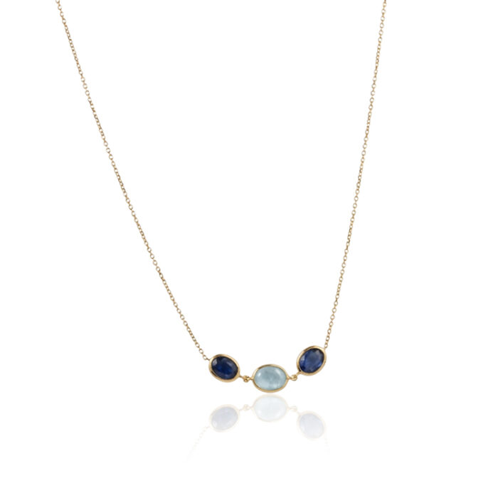 Zlatna ogrlica sa akvamarinom i London plavim topazom