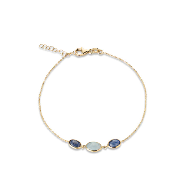 Zlatna narukvica sa akvamarinom i London plavim topazom