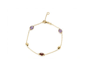 Zlatna narukvica sa ametistom i garnetom