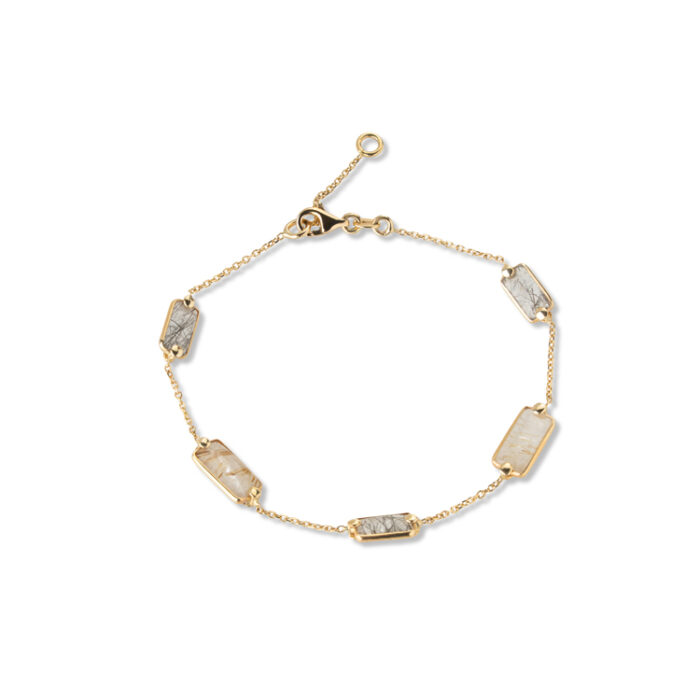 Zlatna narukvica sa crnim i zlatnim rutilisanim kvarcom