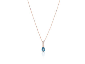 Zlatna ogrlica sa 0,88ct pear shape London plavim topazom i 0,04ct dijamantima - Slika 3